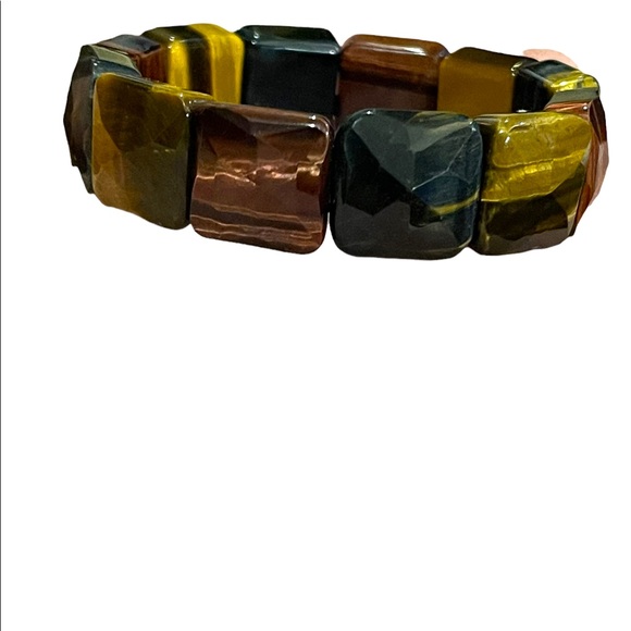 - Kalifano Multi color Heavy Faceted Tiger eye gemstone bangle stretchy br… - Picture 6 of 12
